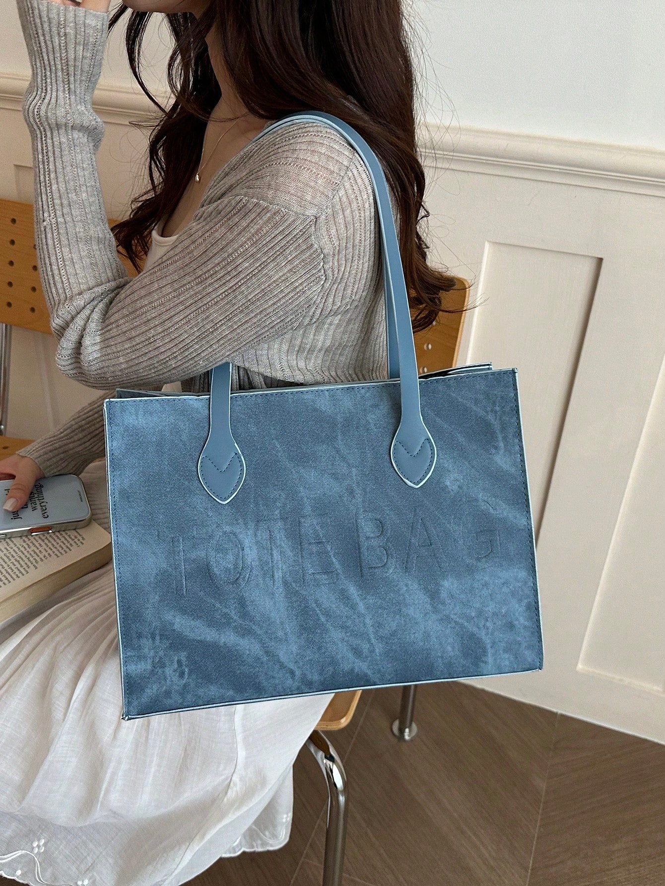 Women's Large Capacity Tote Bag, Faux Leather Material, Dual Shoulder Strap Design, Spacious For Commuting And Shopping,Business Professional Women