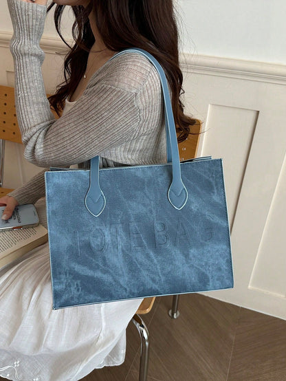 Women's Large Capacity Tote Bag, Faux Leather Material, Dual Shoulder Strap Design, Spacious For Commuting And Shopping,Business Professional Women