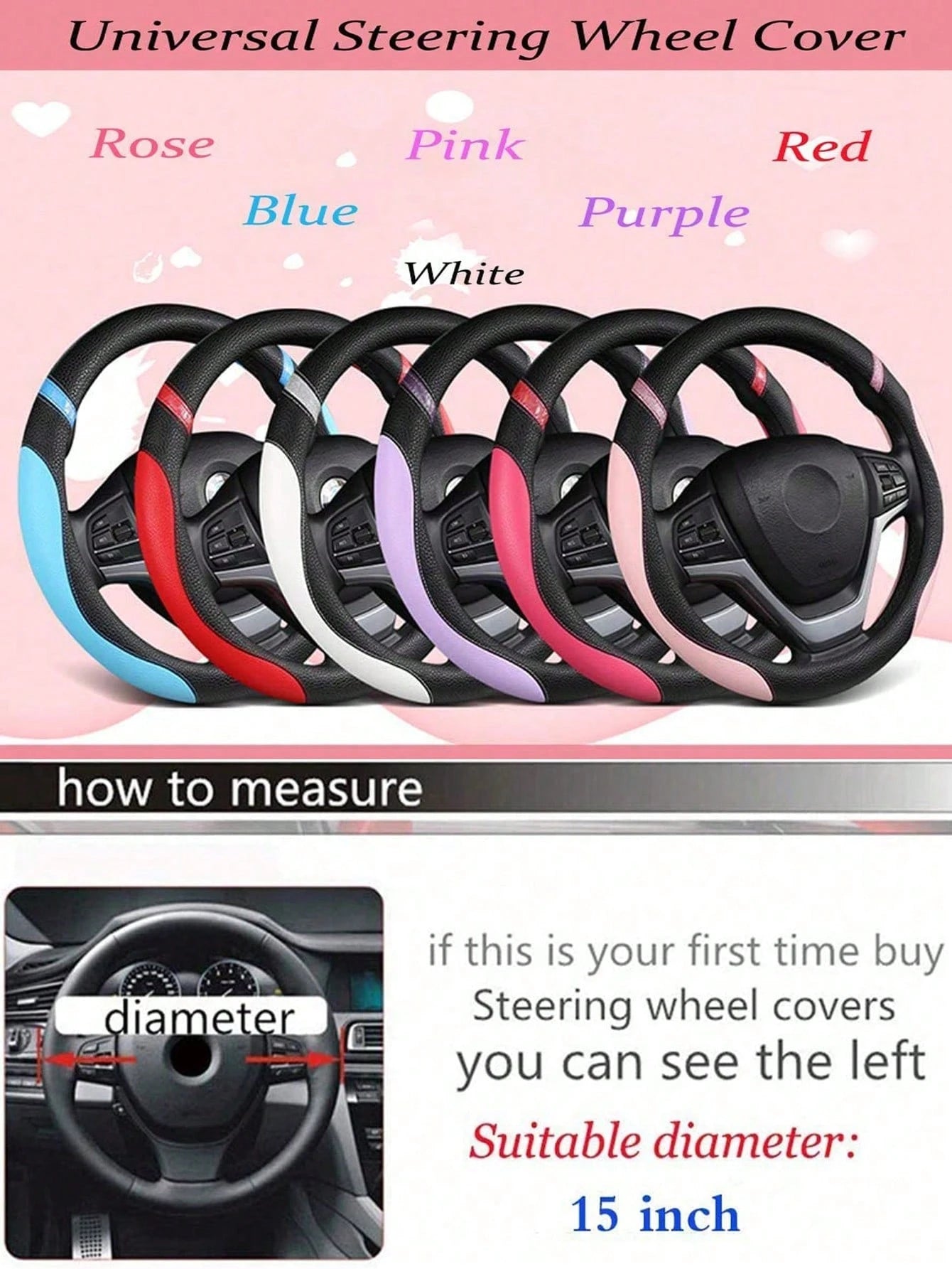 Women's Leather Splicing Car Steering Wheel Cover, Universal For All Seasons