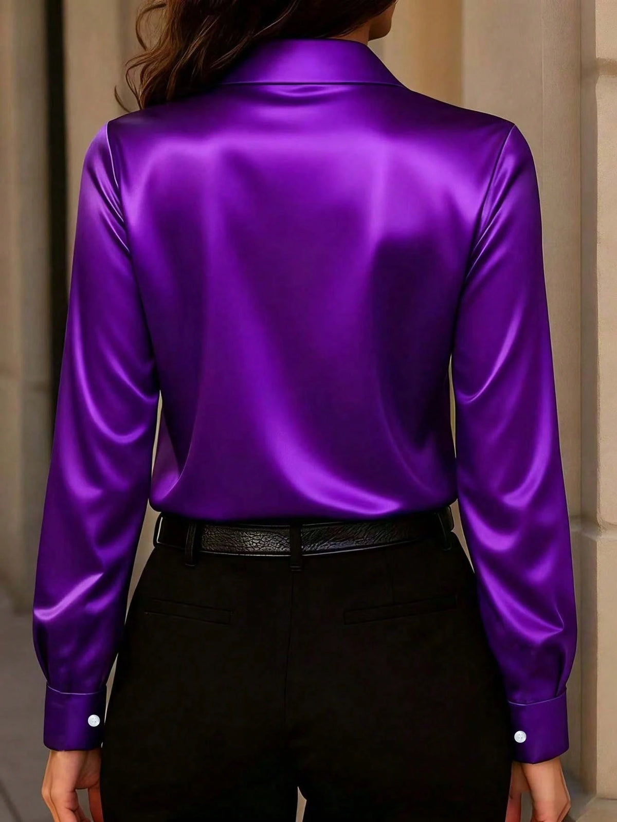 Women's New Arrival Satin Button-Down Shirt, Fashionable, Versatile, Suitable For All Seasons Black Spring