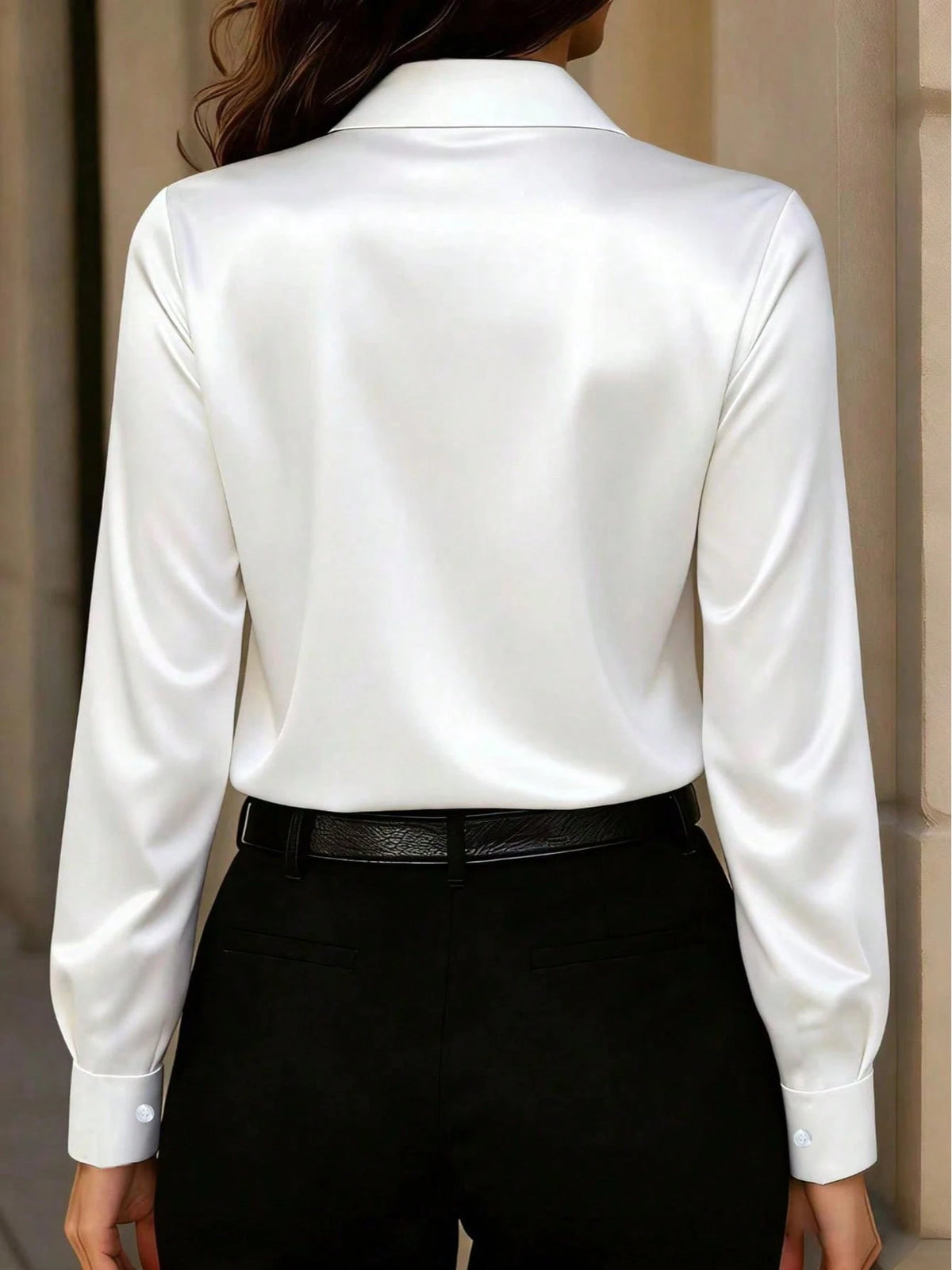 Women's New Arrival Satin Button-Down Shirt, Fashionable, Versatile, Suitable For All Seasons Black Spring