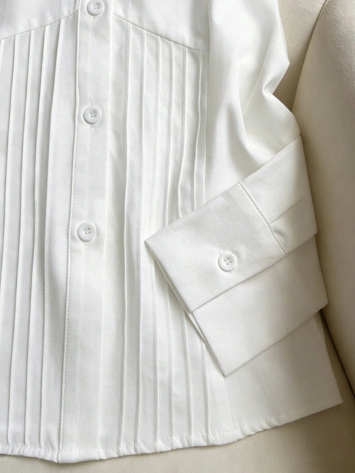 Women's New Bestselling Spring/Autumn Casual Blouse, Long Sleeve Shirt For Daily Commute And Office Wear, Features Pleated Waist Design To Accentuate Waistline And Body Curves White