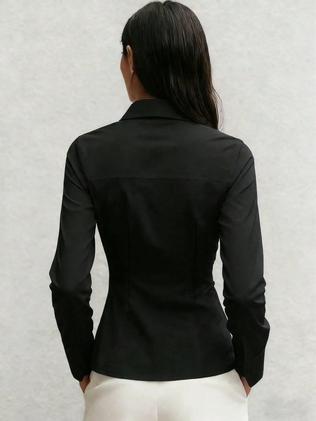 Women's New Bestselling Spring/Autumn Casual Blouse, Long Sleeve Shirt For Daily Commute And Office Wear, Features Pleated Waist Design To Accentuate Waistline And Body Curves White