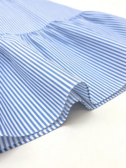Women's New Fashion Casual Wide Collar Thick Strap Cinched Waist Retro Striped A-Line Long Dress Elegant Summer, Aesthetic