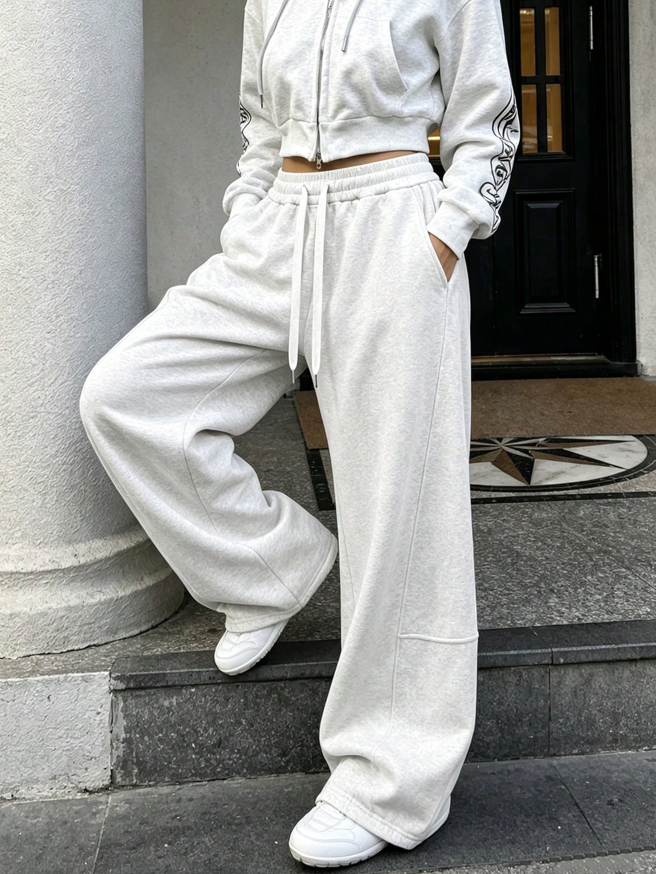 Women's New Fashion Solid Color Sports Pants, Women's Casual Pants, Suitable For Autumn/Winter, Casual Stitching Detail, Elastic Waist Loose Fit Daily Wear Jogging Pants, Suitable For Daily Wear, Comm