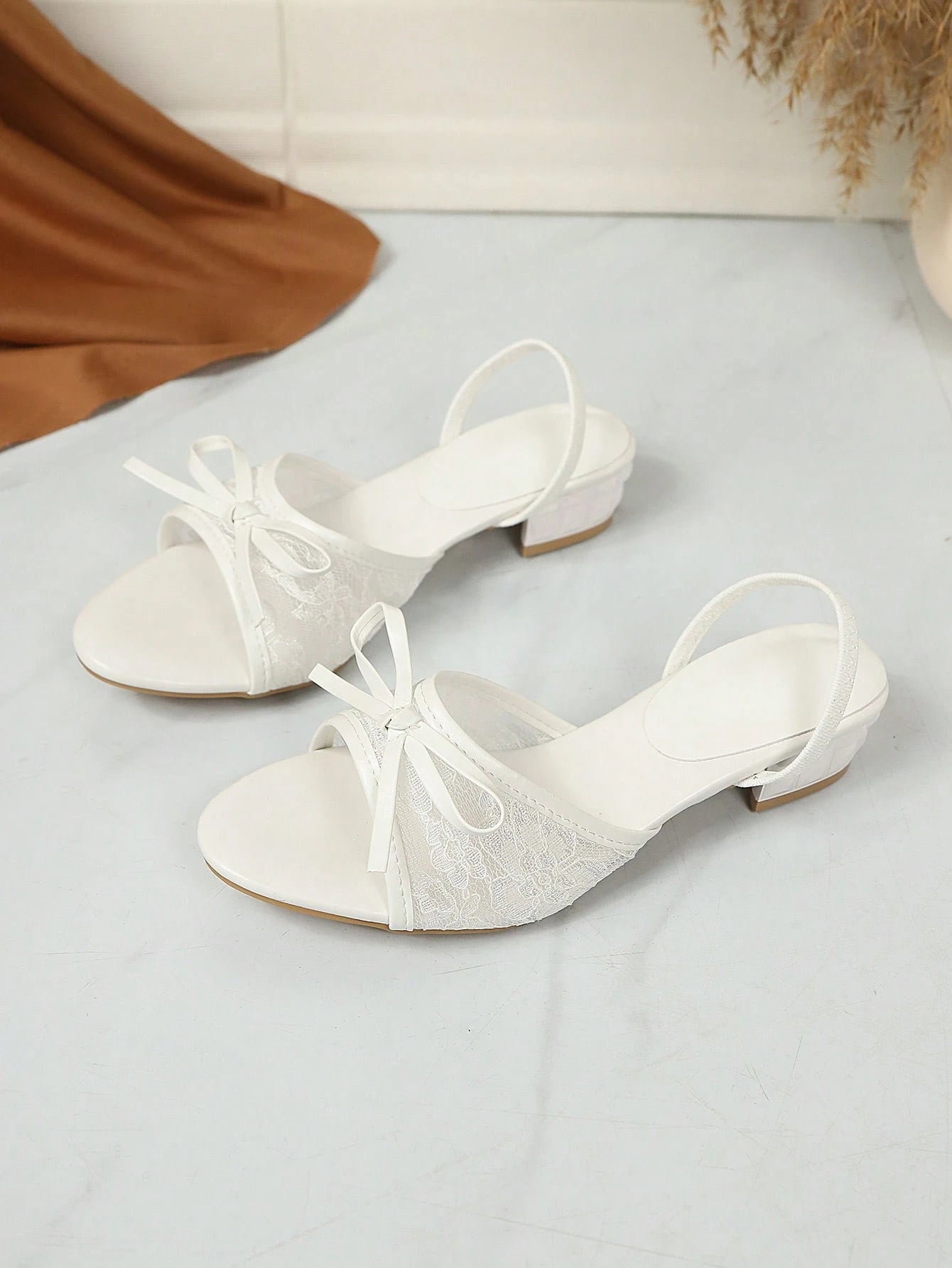 Women's Oversized Square Toe Slide Sandals, Chunky Heel Sandals, Versatile Thin Heel Thong Slippers, Mesh Breathable Bow Design, Summer New