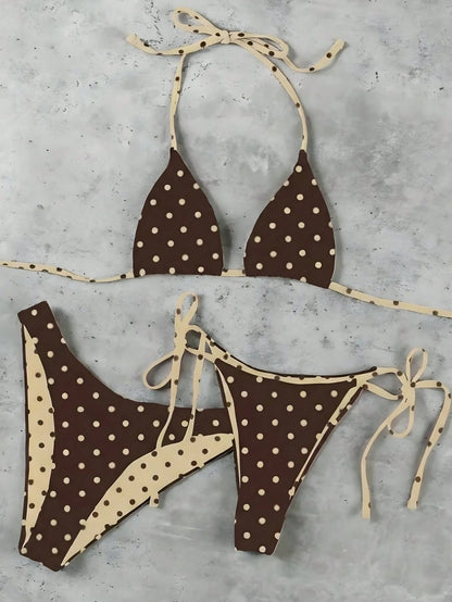 Women's Pink & Purple Polka Dot Bikini Set, Elegant Sexy Casual Swimwear Suitable For Spring/Summer Beach, Holiday, Party Vacation