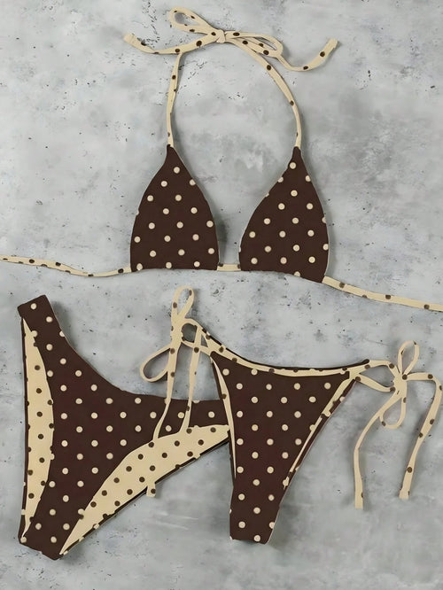 Women's Pink & Purple Polka Dot Bikini Set, Elegant Sexy Casual Swimwear Suitable For Spring/Summer Beach, Holiday, Party Vacation