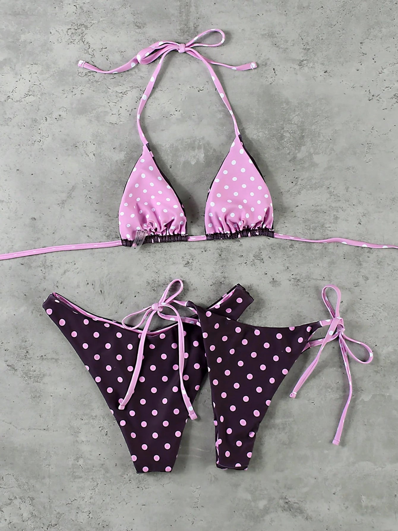 Women's Pink & Purple Polka Dot Bikini Set, Elegant Sexy Casual Swimwear Suitable For Spring/Summer Beach, Holiday, Party Vacation
