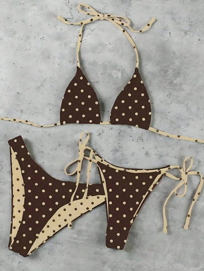Women's Pink & Purple Polka Dot Bikini Set, Elegant Sexy Casual Swimwear Suitable For Spring/Summer Beach, Holiday, Party Vacation