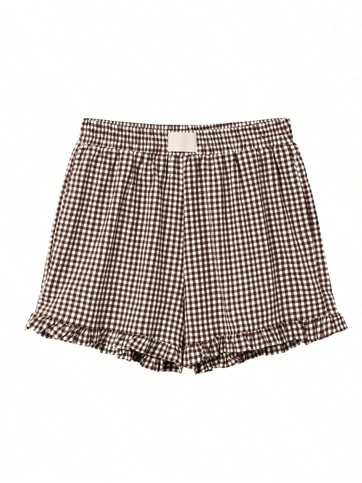 Women's Plaid Shorts Fashion Casual Elastic Waist Pocket Sleepwear Womenswear Full Cotton Breathable Versatile Loose Shorts Y2K Girls Leisure Shorts