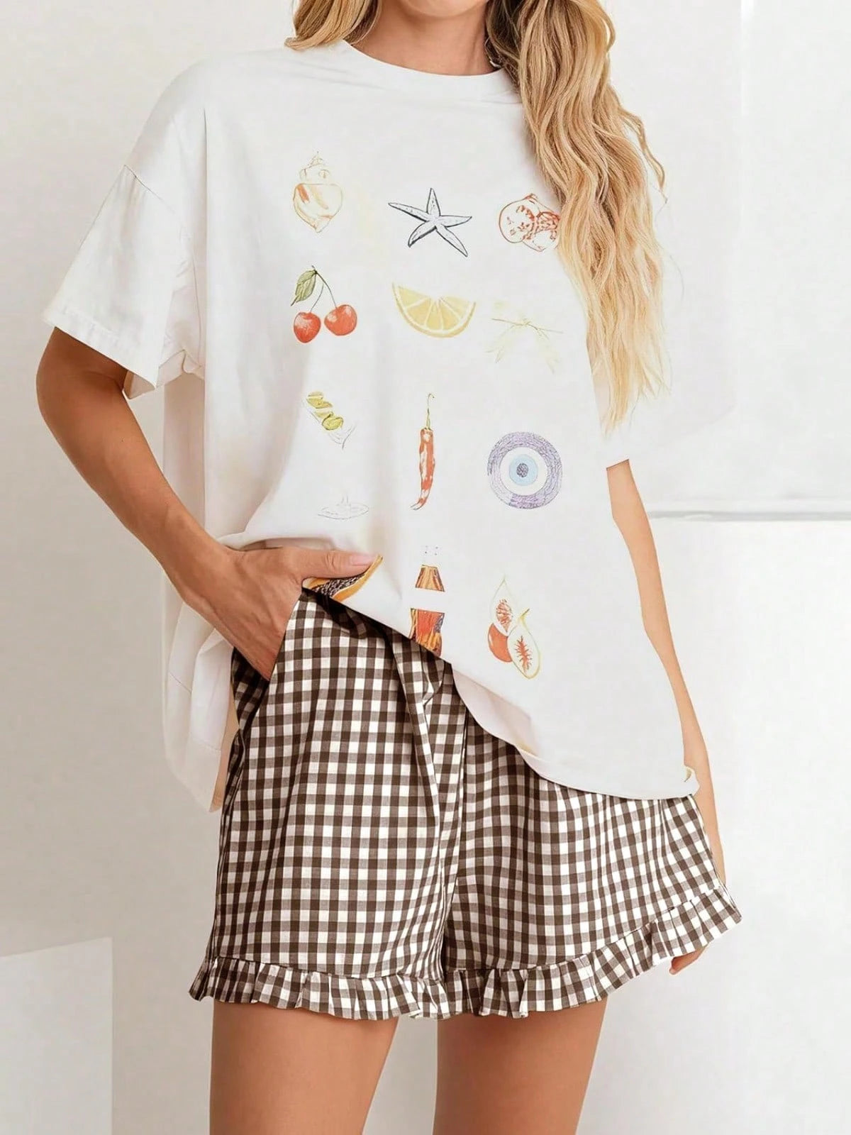 Women's Plaid Shorts Fashion Casual Elastic Waist Pocket Sleepwear Womenswear Full Cotton Breathable Versatile Loose Shorts Y2K Girls Leisure Shorts