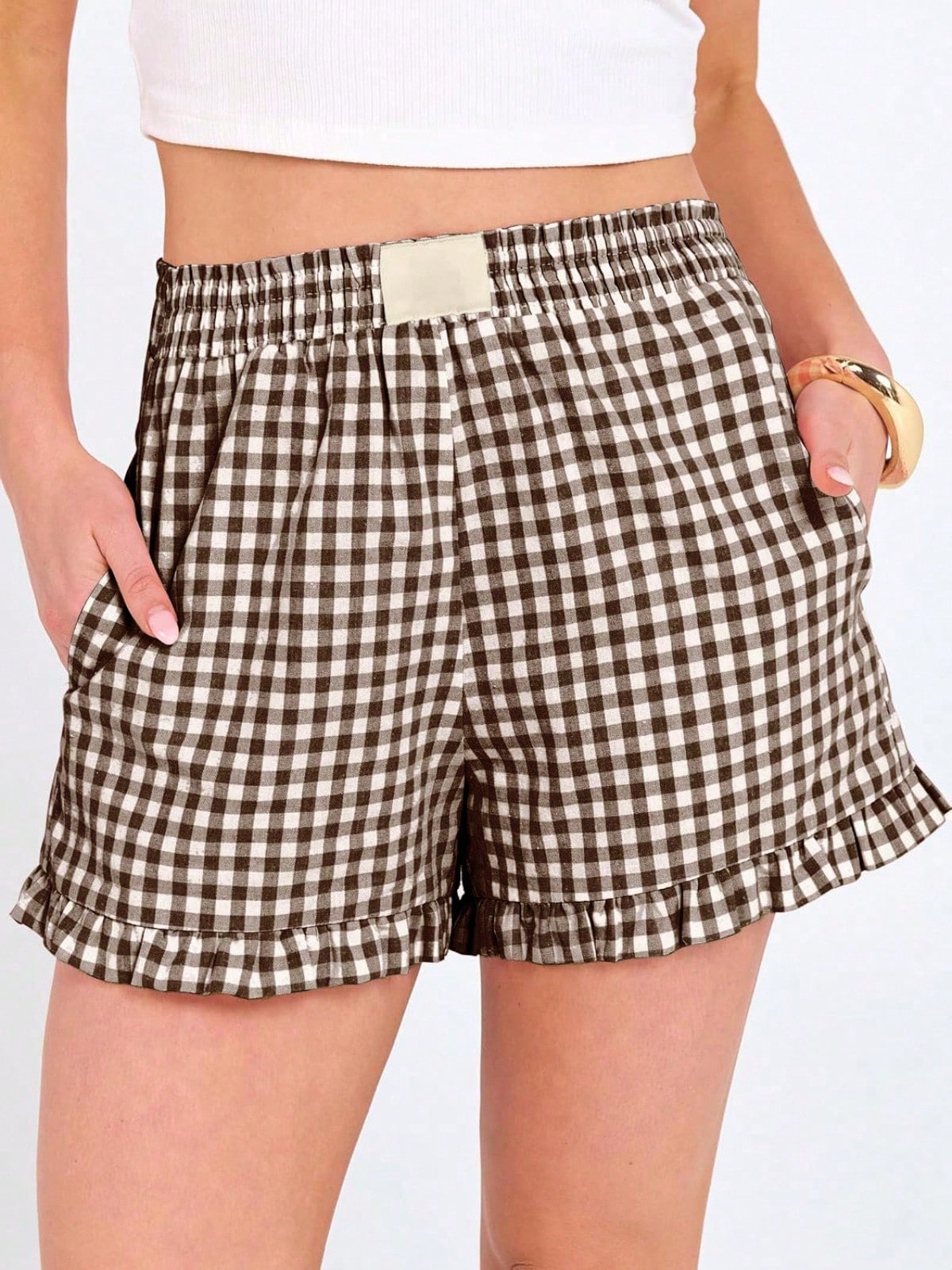 Women's Plaid Shorts Fashion Casual Elastic Waist Pocket Sleepwear Womenswear Full Cotton Breathable Versatile Loose Shorts Y2K Girls Leisure Shorts