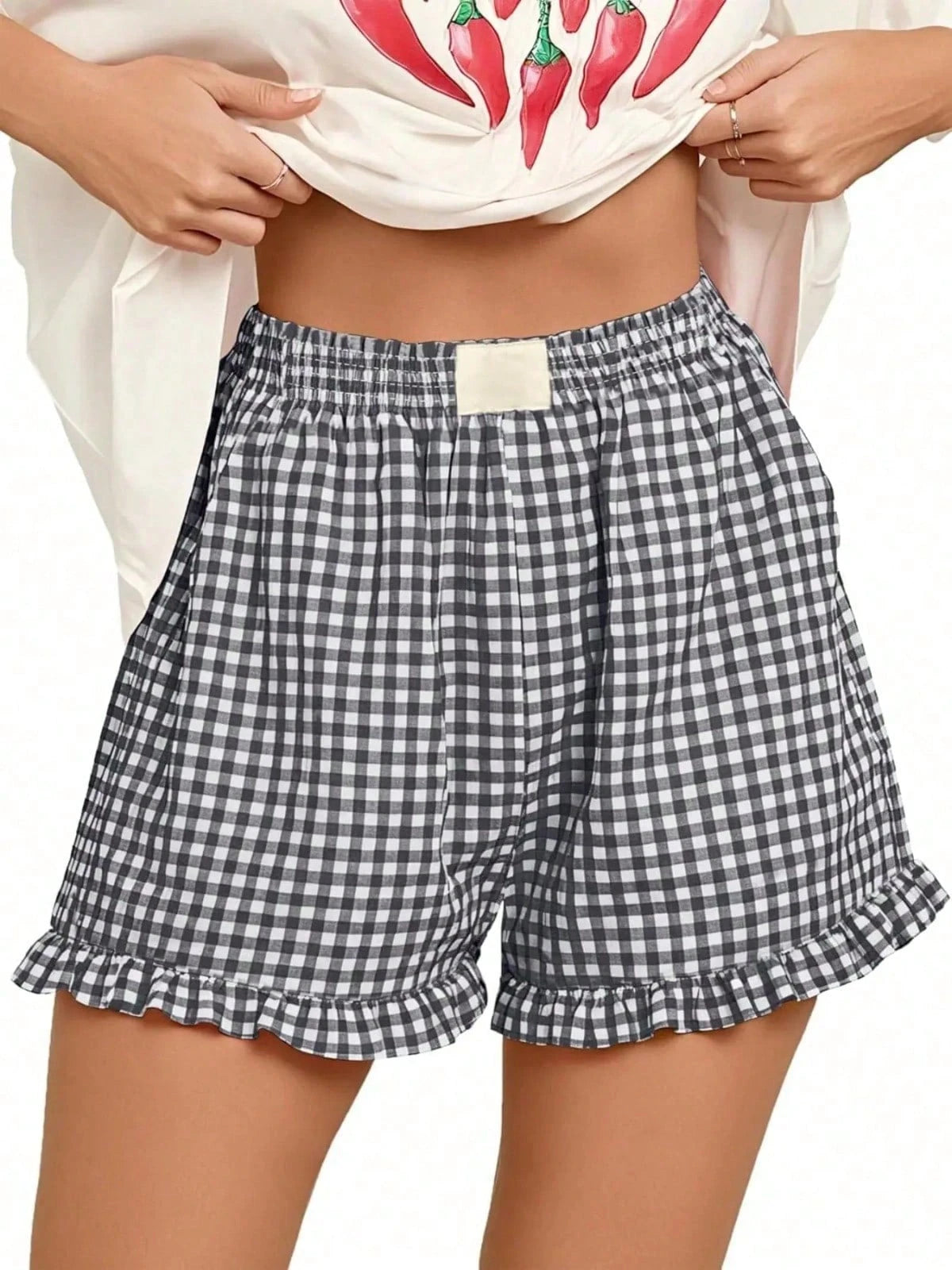Women's Plaid Shorts Fashion Casual Elastic Waist Pocket Sleepwear Womenswear Full Cotton Breathable Versatile Loose Shorts Y2K Girls Leisure Shorts