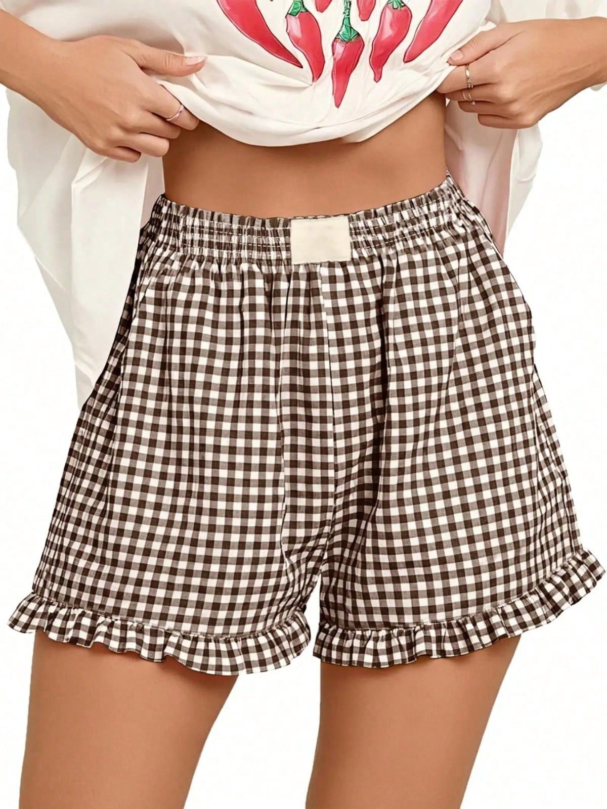 Women's Plaid Shorts Fashion Casual Elastic Waist Pocket Sleepwear Womenswear Full Cotton Breathable Versatile Loose Shorts Y2K Girls Leisure Shorts