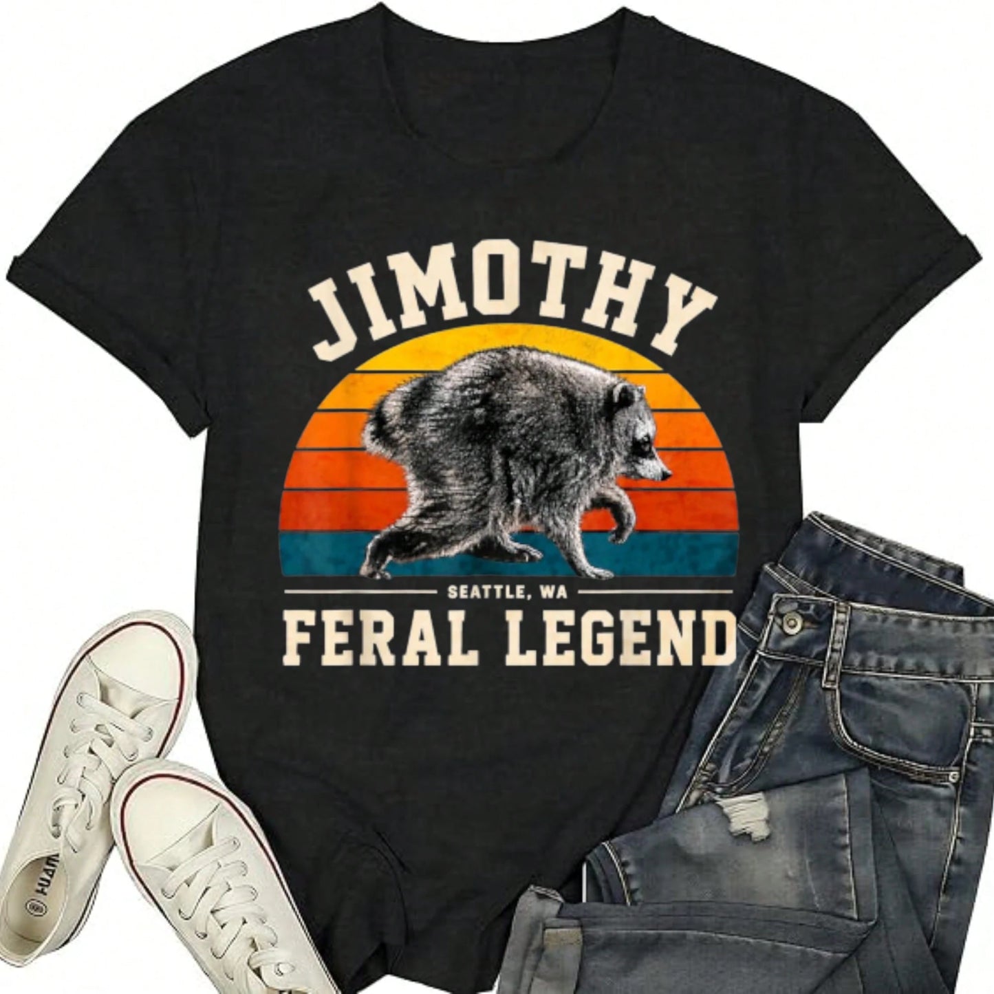 Women'S Plus Size Cotton T-Shirt, Universal Fit, L-5xl, Jimothy Raccoon Seattle Wild Legend Meme T-Shirt, Back To School Season