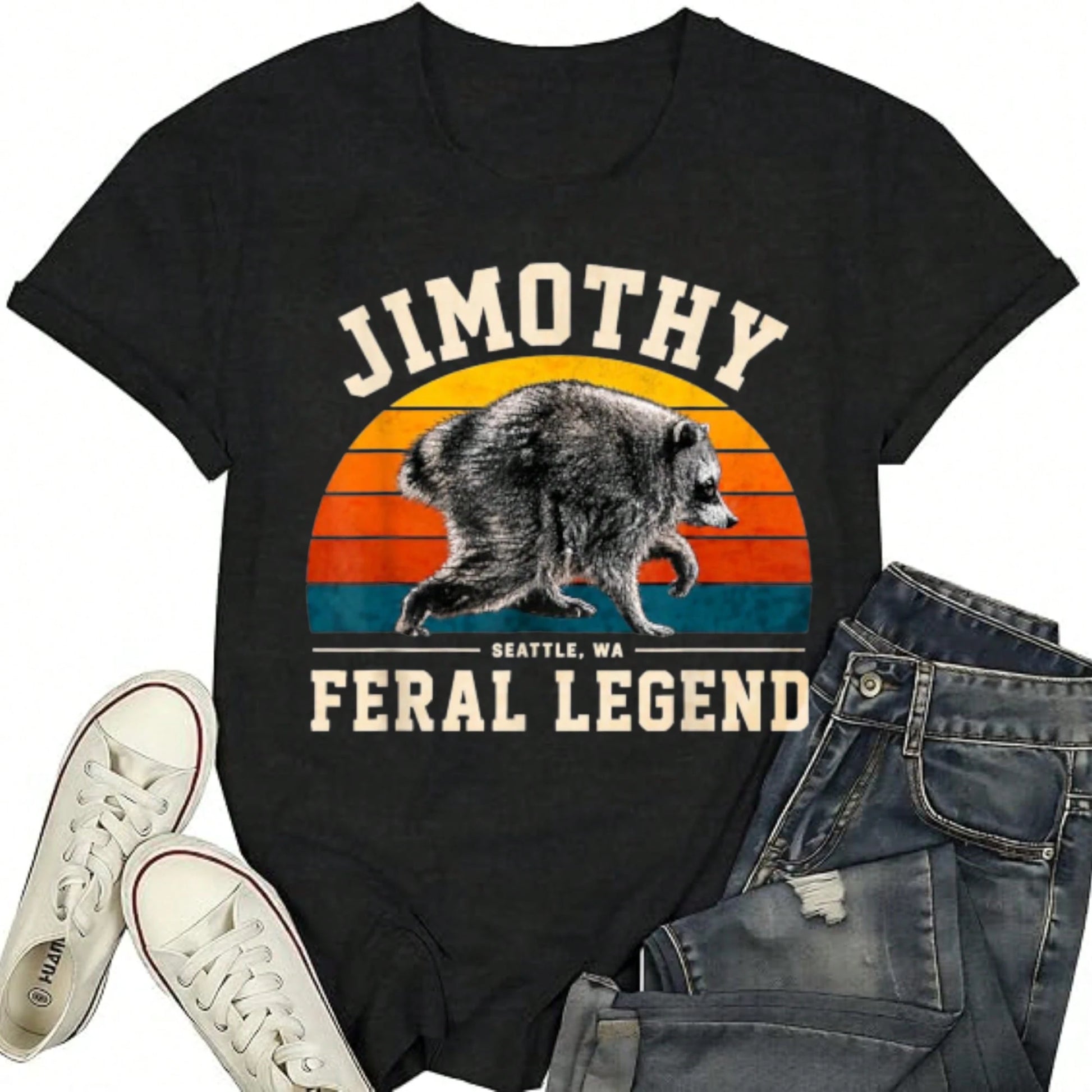 Women'S Plus Size Cotton T-Shirt, Universal Fit, L-5xl, Jimothy Raccoon Seattle Wild Legend Meme T-Shirt, Back To School Season