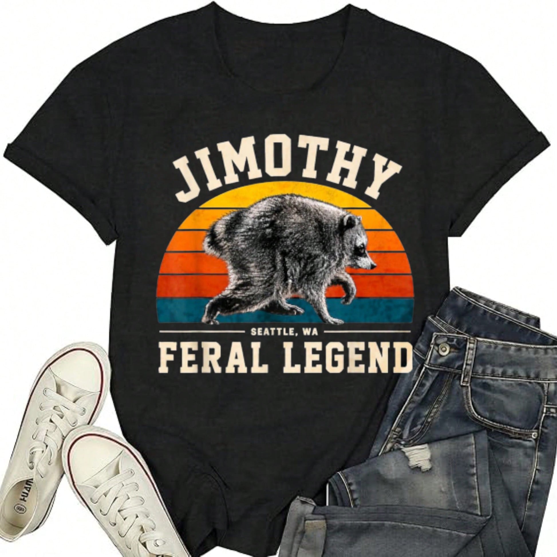 Women'S Plus Size Cotton T-Shirt, Universal Fit, L-5xl, Jimothy Raccoon Seattle Wild Legend Meme T-Shirt, Back To School Season