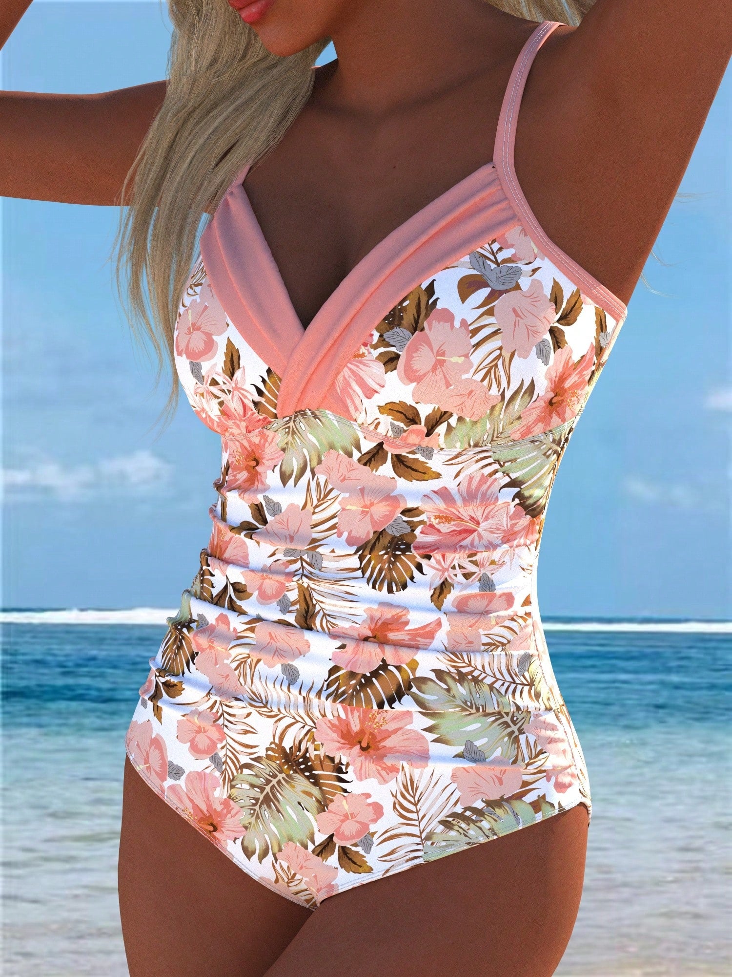Women's Plus Size Floral Print Spaghetti Strap One-Piece Swimsuit, Beach New Style For Holiday Summer Vacation