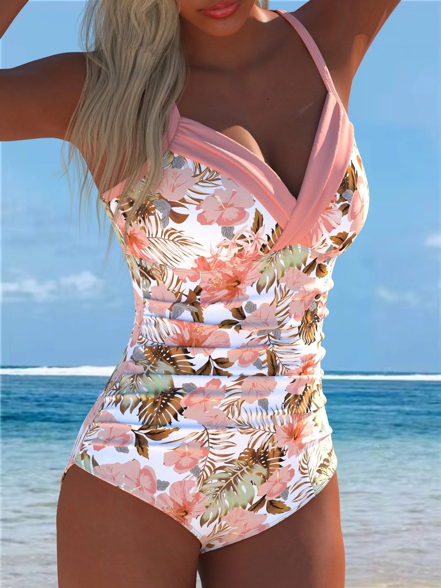 Women's Plus Size Floral Print Spaghetti Strap One-Piece Swimsuit, Beach New Style For Holiday Summer Vacation