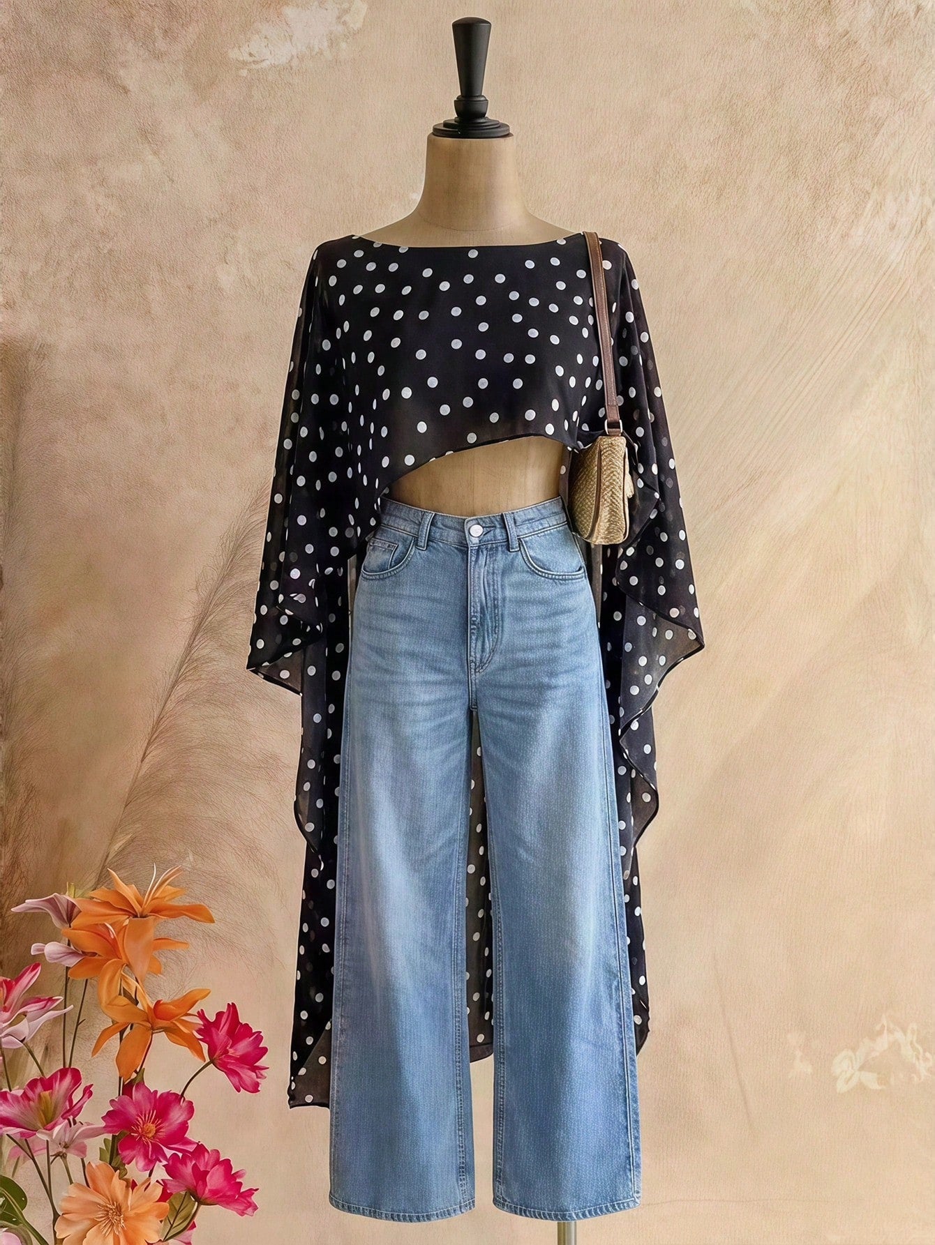 Women's Polka Dot Elegant Casual Cover Up, Suitable For Beach, Vacation, And Dates, Flowing Long Cover Up Summer