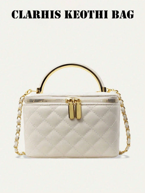 Women's Quilted Handbag, Diamond Stitch Design With Gold Zipper Detail, Fashion Mini Bag, Suitable For Party, Shopping, Dating And Daily Wear