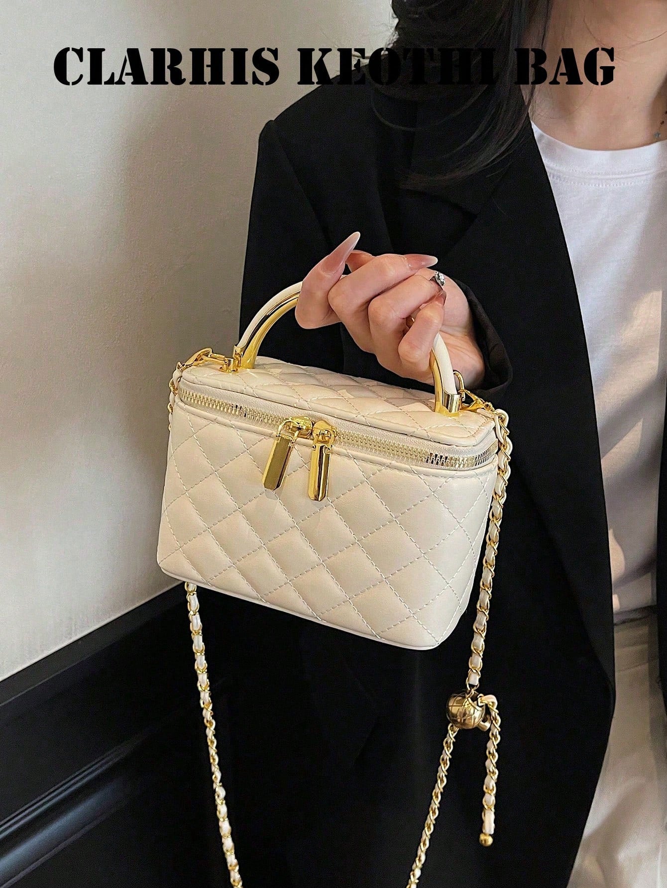 Women's Quilted Handbag, Diamond Stitch Design With Gold Zipper Detail, Fashion Mini Bag, Suitable For Party, Shopping, Dating And Daily Wear
