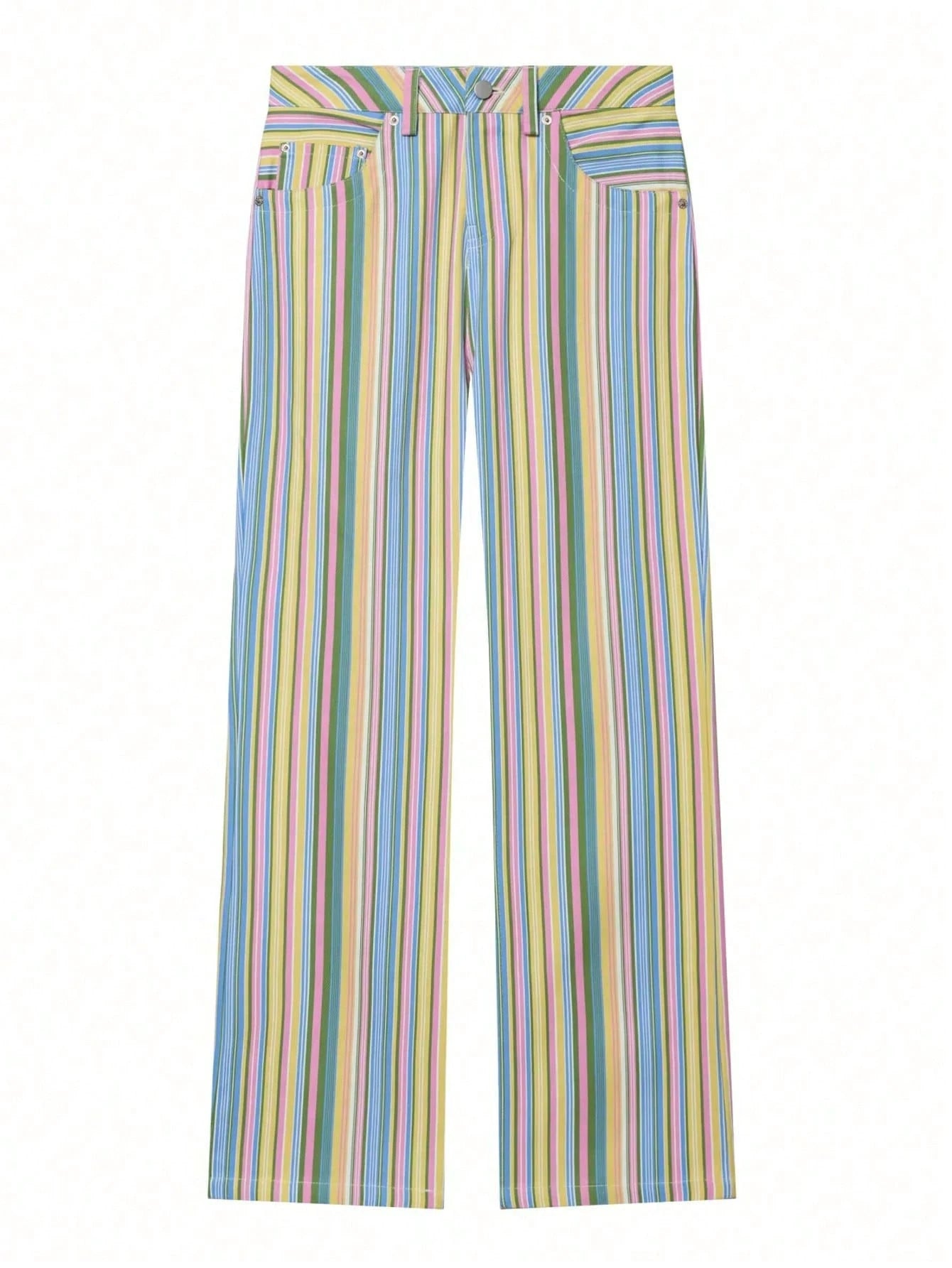 Women's Rainbow Striped Straight Leg Jeans, Casual Street Style Pants For Spring/Summer, Holiday Outfits, Y2K Aesthetic