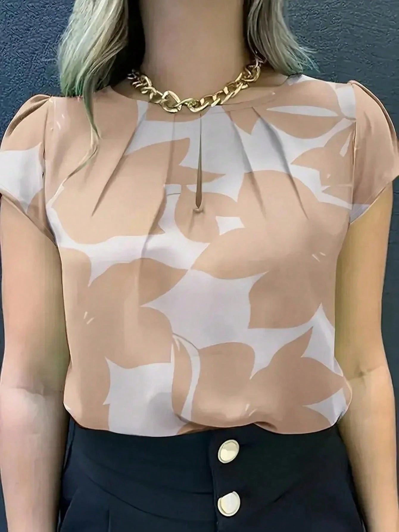 Women's Random Print Short Sleeve Shirt- Casual Round Neck, Loose Fit, Polyester Blouse For All Seasons Summer Vacation