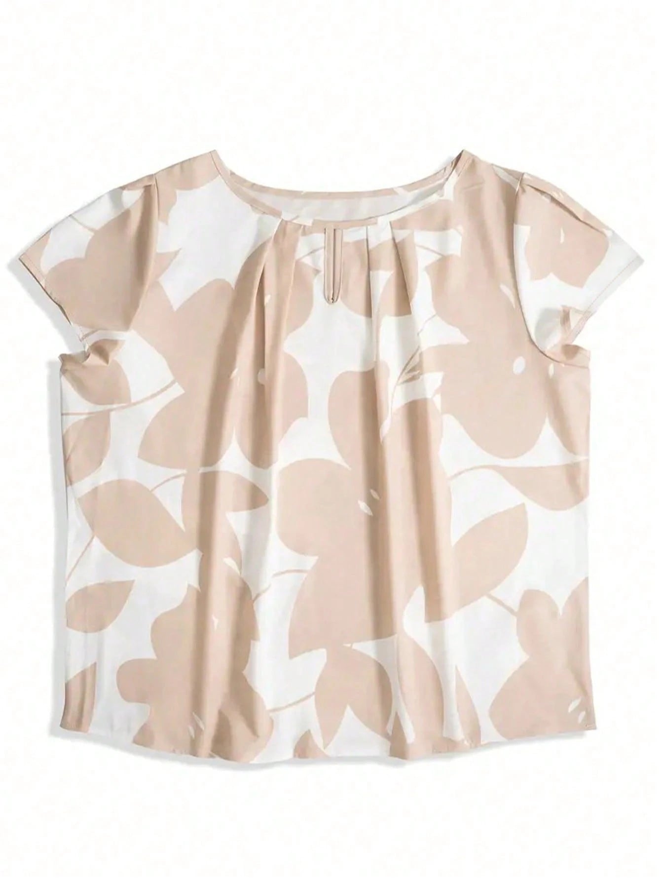 Women's Random Print Short Sleeve Shirt- Casual Round Neck, Loose Fit, Polyester Blouse For All Seasons Summer Vacation
