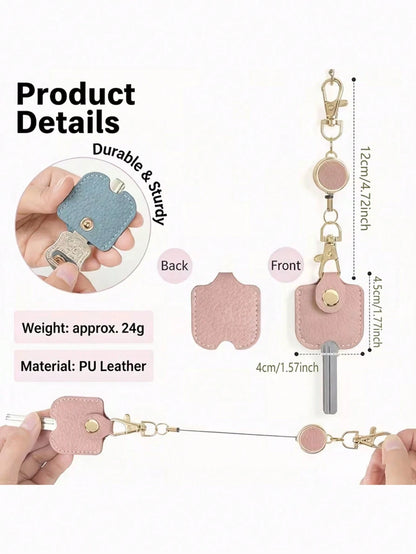 Women's Retractable Keychain, Faux Leather Stretchable Key Chain 30cm Length Anti-Lost Keychain, With Gold Metal Clip, Cute Portable Key Ring, Suitable For ID Card And Car Keys