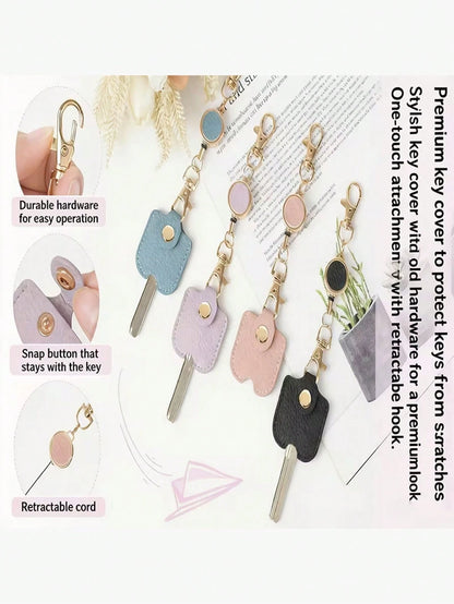 Women's Retractable Keychain, Faux Leather Stretchable Key Chain 30cm Length Anti-Lost Keychain, With Gold Metal Clip, Cute Portable Key Ring, Suitable For ID Card And Car Keys