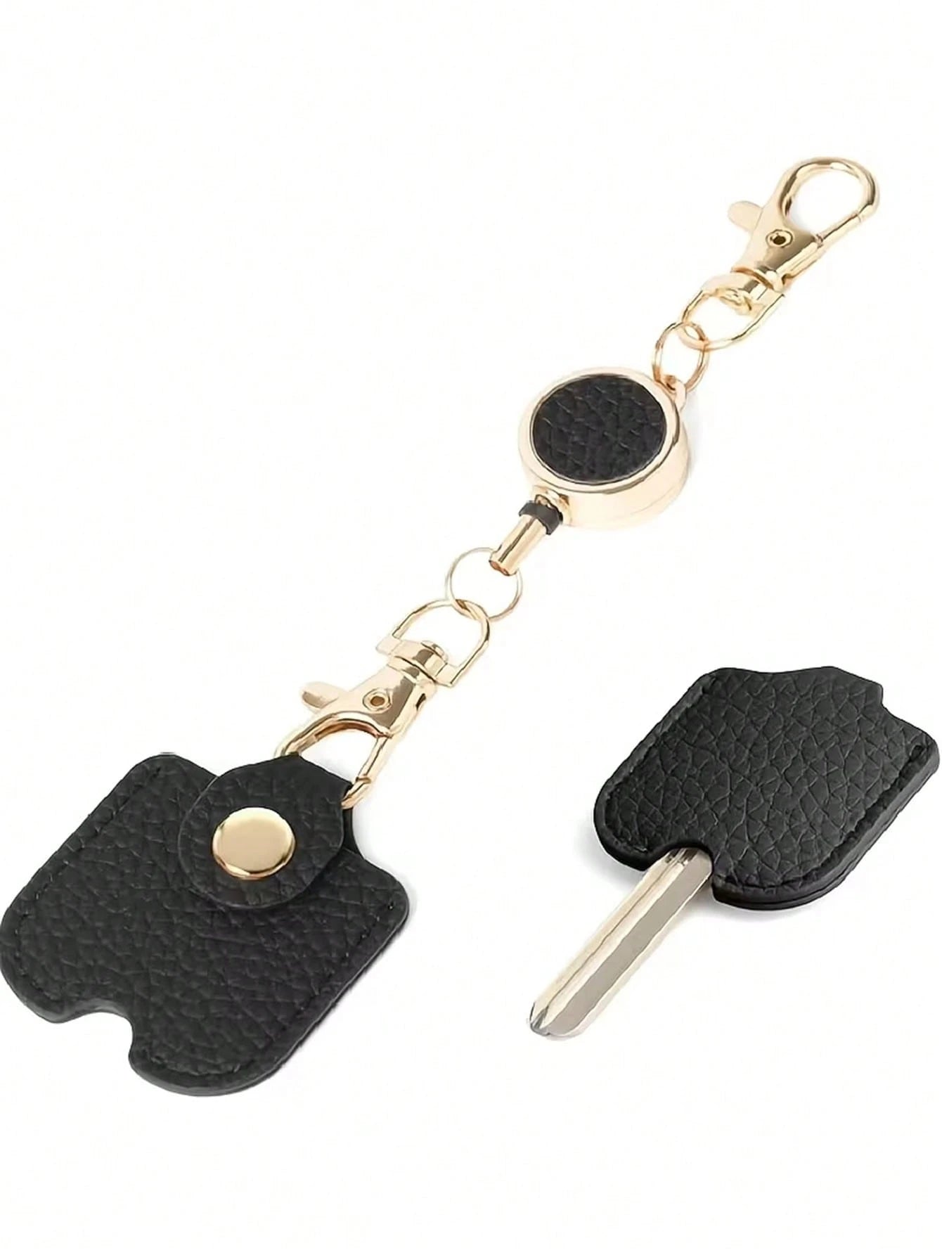 Women's Retractable Keychain, Faux Leather Stretchable Key Chain 30cm Length Anti-Lost Keychain, With Gold Metal Clip, Cute Portable Key Ring, Suitable For ID Card And Car Keys