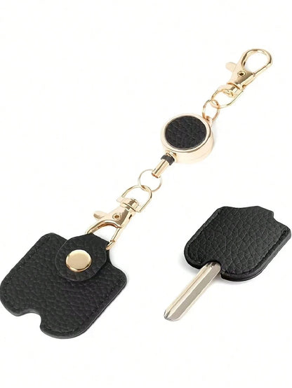 Women's Retractable Keychain, Faux Leather Stretchable Key Chain 30cm Length Anti-Lost Keychain, With Gold Metal Clip, Cute Portable Key Ring, Suitable For ID Card And Car Keys