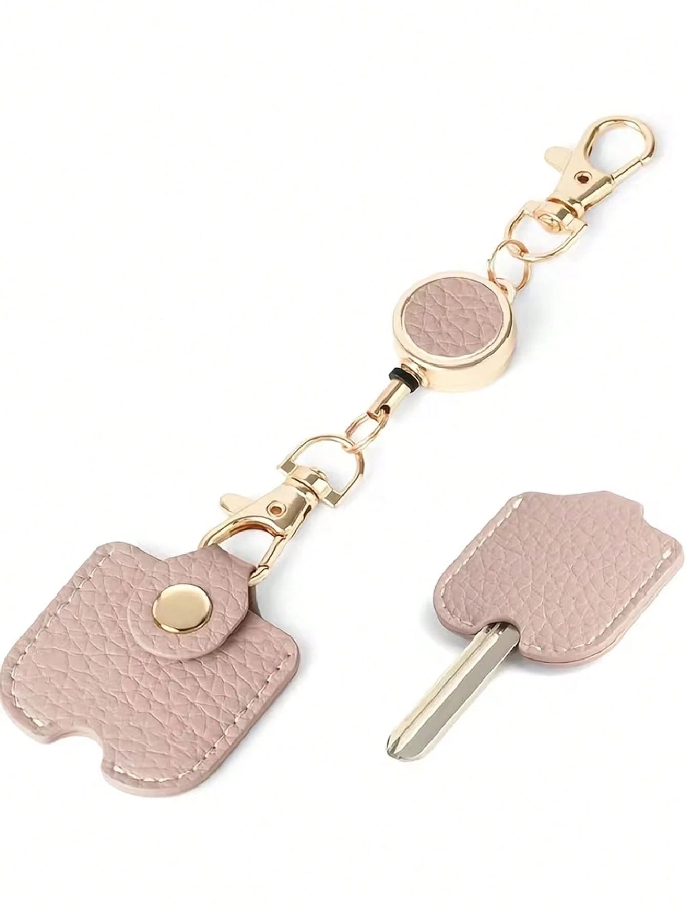 Women's Retractable Keychain, Faux Leather Stretchable Key Chain 30cm Length Anti-Lost Keychain, With Gold Metal Clip, Cute Portable Key Ring, Suitable For ID Card And Car Keys