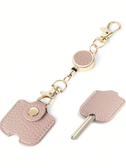 Women's Retractable Keychain, Faux Leather Stretchable Key Chain 30cm Length Anti-Lost Keychain, With Gold Metal Clip, Cute Portable Key Ring, Suitable For ID Card And Car Keys