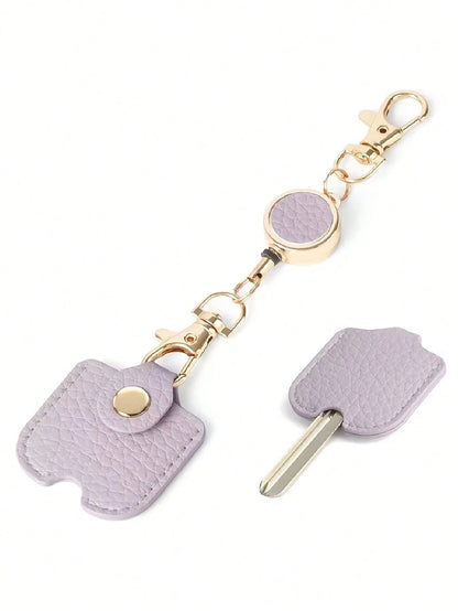 Women's Retractable Keychain, Faux Leather Stretchable Key Chain 30cm Length Anti-Lost Keychain, With Gold Metal Clip, Cute Portable Key Ring, Suitable For ID Card And Car Keys