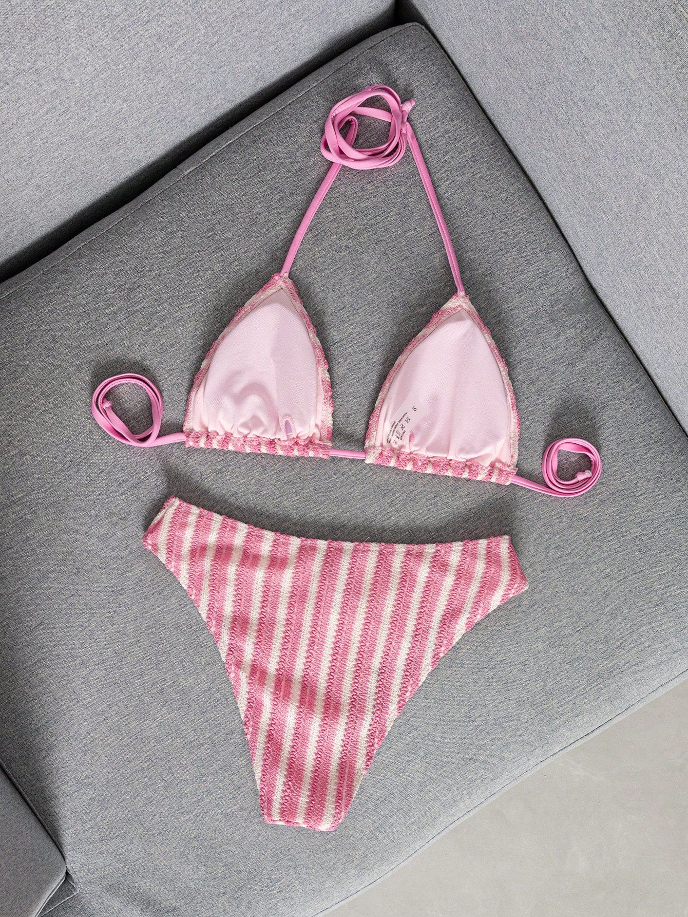 Women's Sexy Bohemian Striped V-Neck Bikini Set, High-Slit Bottom, Tie-Up Design Beach Vacation Swimwear Summer
