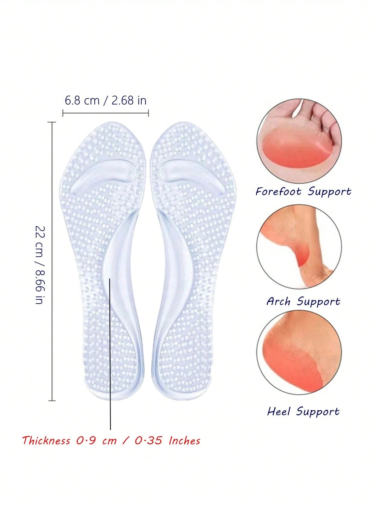 Women's Silicone High Heel Insoles, Anti-Slip, Suitable For Women's High Heels And Men's Sneakers, Applicable For Summer, Back To School, Boots And Other Occasions, Suitable For Outdoor, Sports, Trave