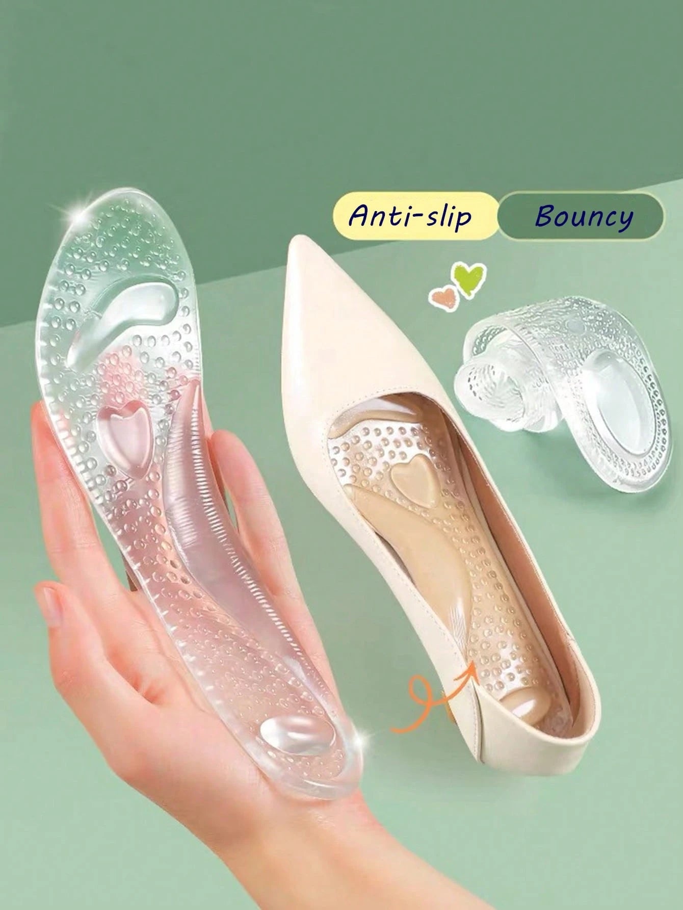 Women's Silicone High Heel Insoles, Anti-Slip, Suitable For Women's High Heels And Men's Sneakers, Applicable For Summer, Back To School, Boots And Other Occasions, Suitable For Outdoor, Sports, Trave
