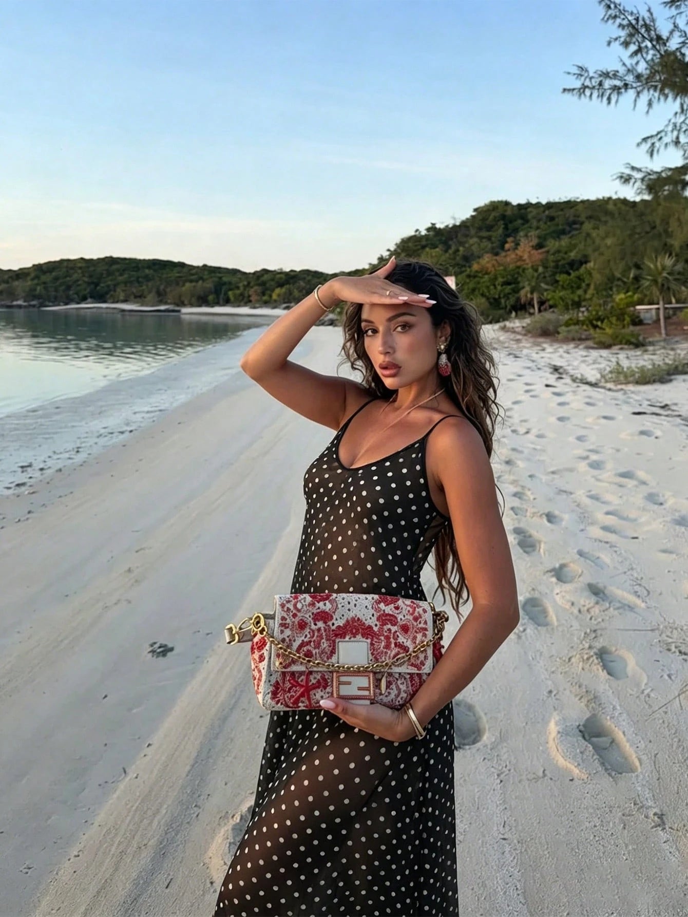 Women's Sleeveless Polka Dot Chiffon Spaghetti Strap Dress, Backless Casual Beach Dress Vacation Summer