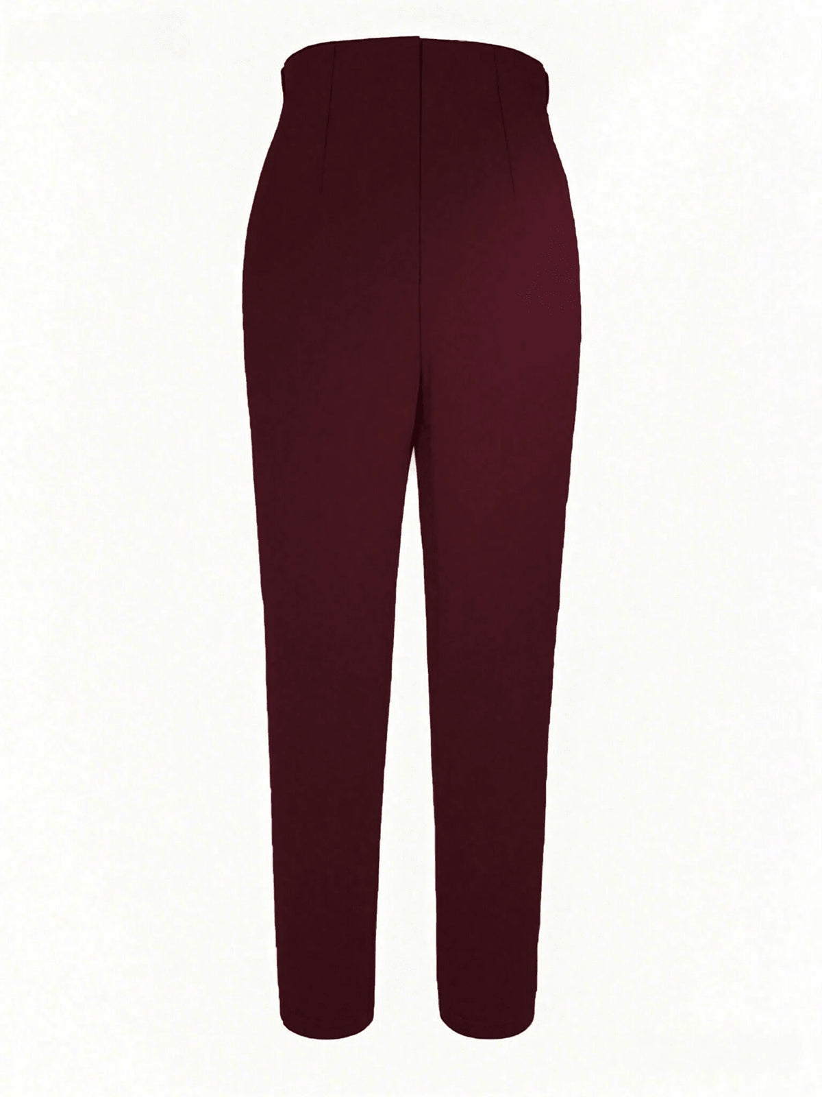 Women's Slim Fit Waist-Cinched Ankle-Length Commuter Pants, Knitted Fabric, Fitted Design With Zipper And Pockets, Medium Stretch, Perfect For Autumn/Winter Back To School, Burgundy