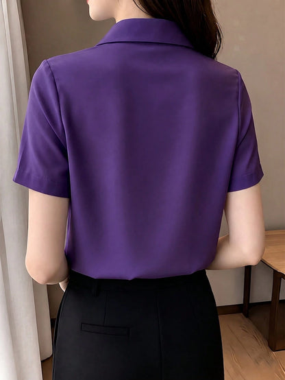 Women's Solid Color Casual Versatile Daily Wear Short Sleeve Shirt Summer
