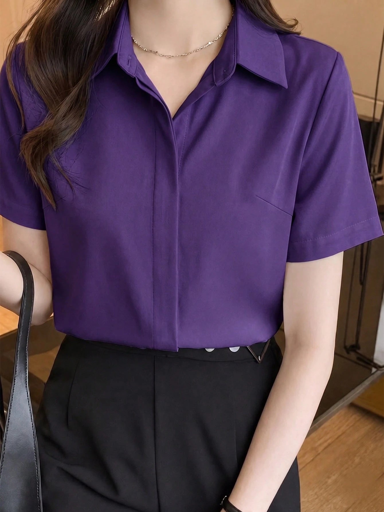 Women's Solid Color Casual Versatile Daily Wear Short Sleeve Shirt Summer