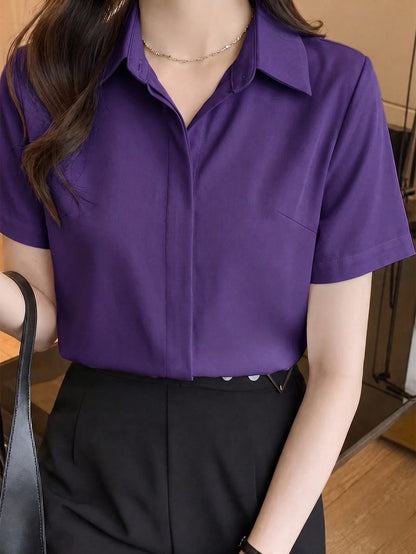 Women's Solid Color Casual Versatile Daily Wear Short Sleeve Shirt Summer