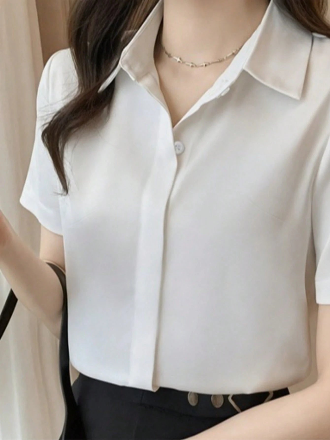 Women's Solid Color Casual Versatile Daily Wear Short Sleeve Shirt Summer