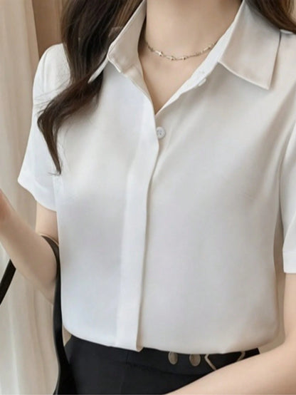 Women's Solid Color Casual Versatile Daily Wear Short Sleeve Shirt Summer