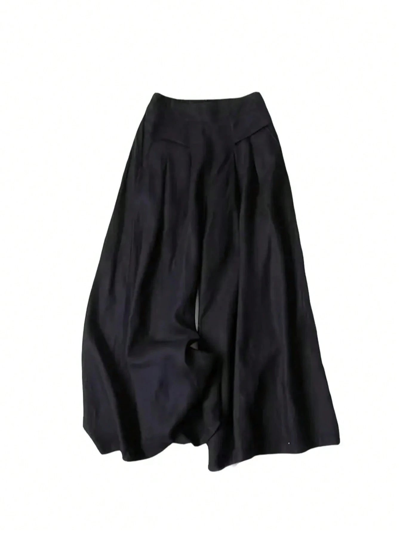 Women's Solid Color Casual Wide Leg Pants With Front Pocket Decor, Autumn Commute, Palazzo Pants Black