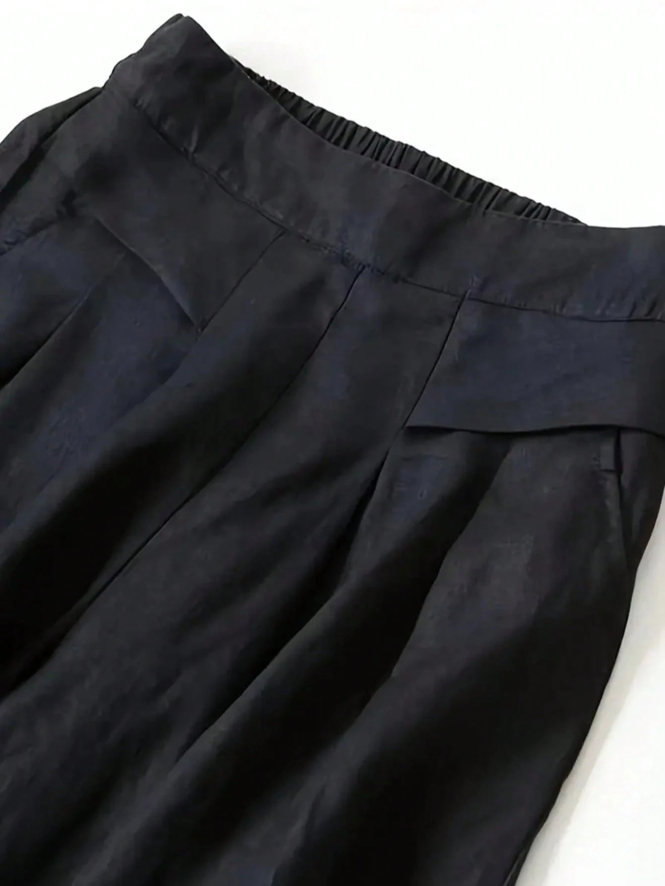 Women's Solid Color Casual Wide Leg Pants With Front Pocket Decor, Autumn Commute, Palazzo Pants Black