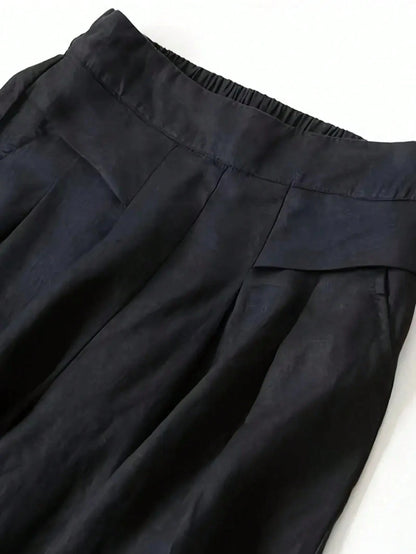 Women's Solid Color Casual Wide Leg Pants With Front Pocket Decor, Autumn Commute, Palazzo Pants Black